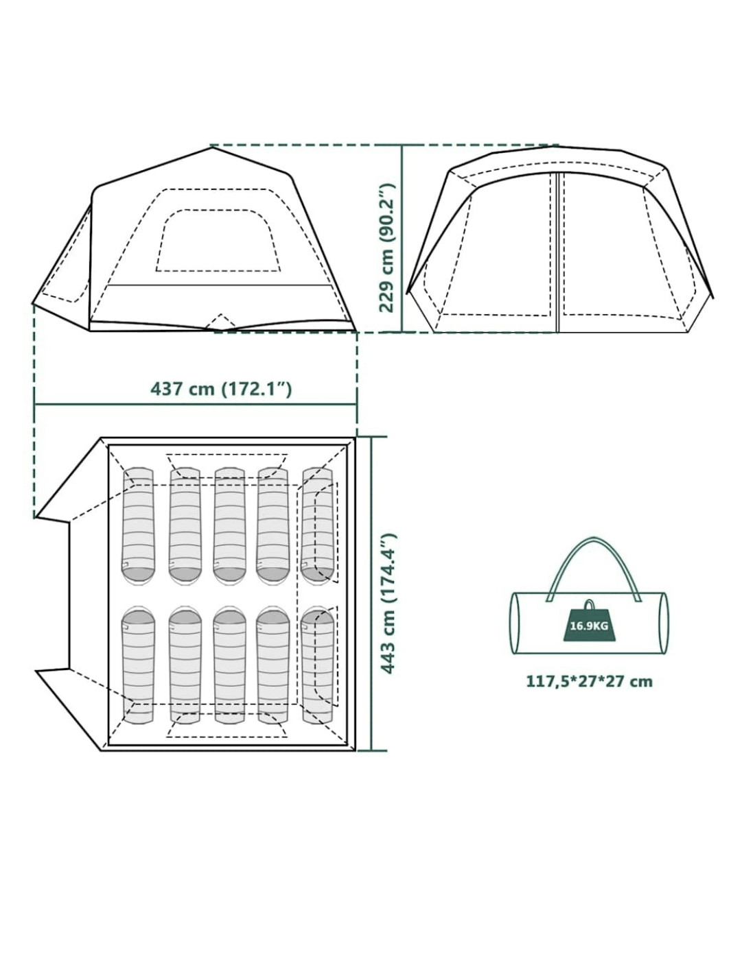 Tente familiale 4 places avec grand vestibule